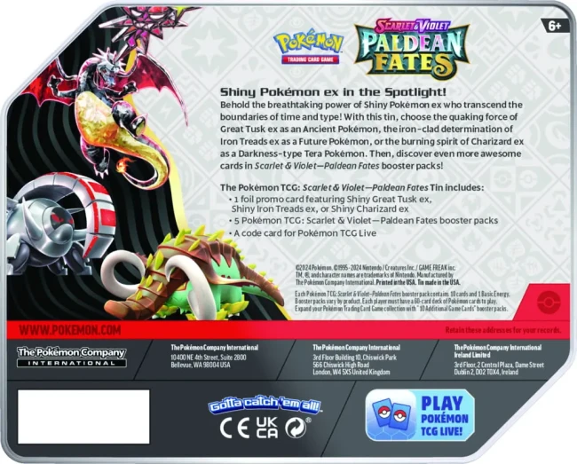 Pokemon TCG: Paldean Fates Tin 5-booster Iron Treads