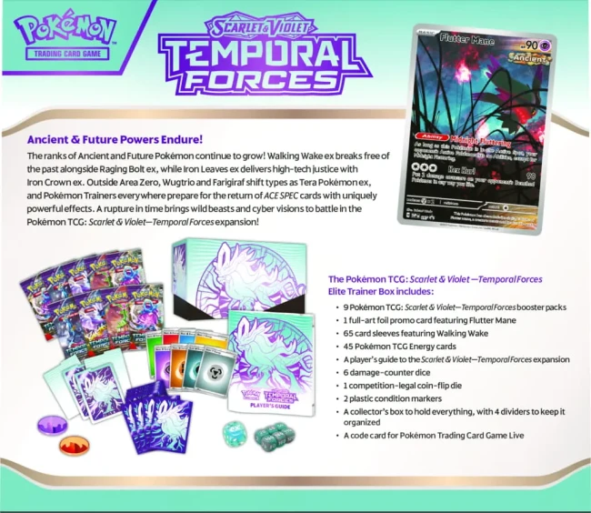 Pokemon TCG: Scarlet &amp; Violet - Temporal Forces - Elite Trainer Box - Walking Wake