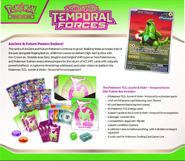 Pokemon TCG: Scarlet &amp; Violet - Temporal Forces - Elite Trainer Box - Iron Leaves