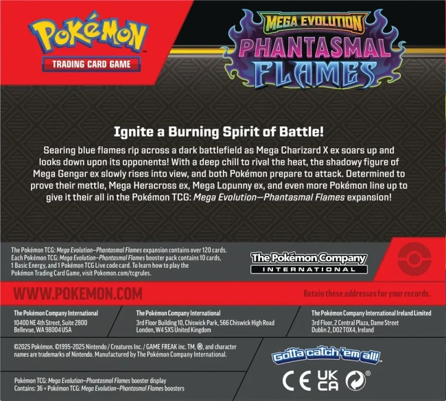 Pokémon TCG: Mega Evolution - Phantasmal Flames - Booster Display Back