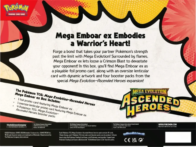 Pokémon TCG: Mega Evolution - Ascended Heroes - Mega Emboar ex Box Back